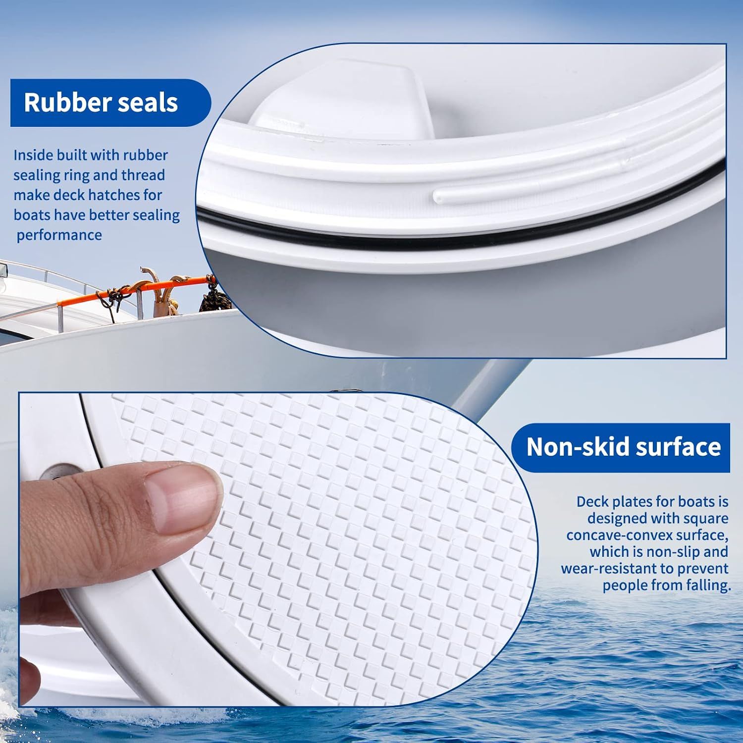 Round Marine Inspection Hatch with Detachable Non Slip Cover, Boat Deck Access Port for Yachts, Kayaks and Storage, White, 15.2 cm — image 3