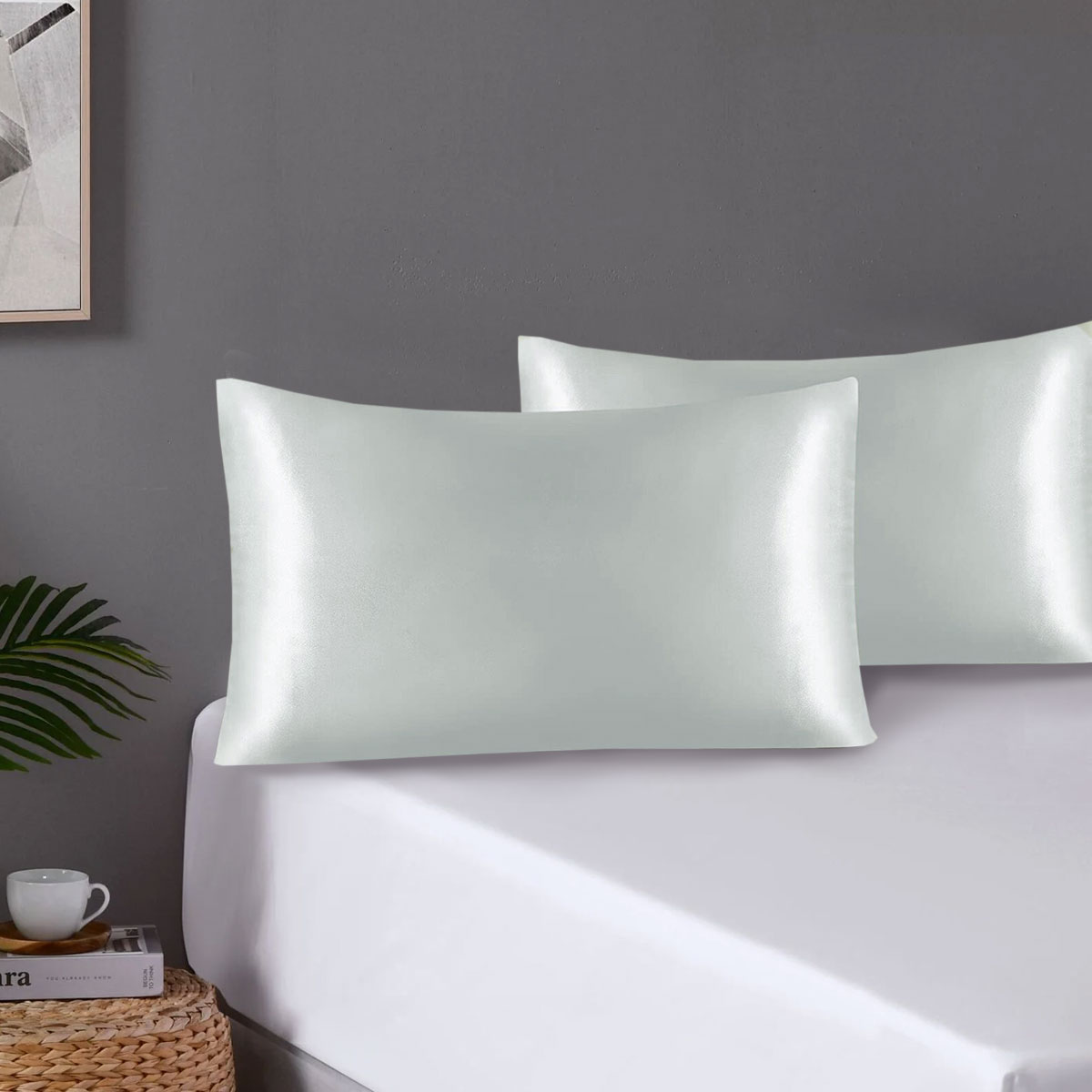 Pair of Standard Satin Silk Pillowcases with Envelope Closure 51 × 76 cm Grey