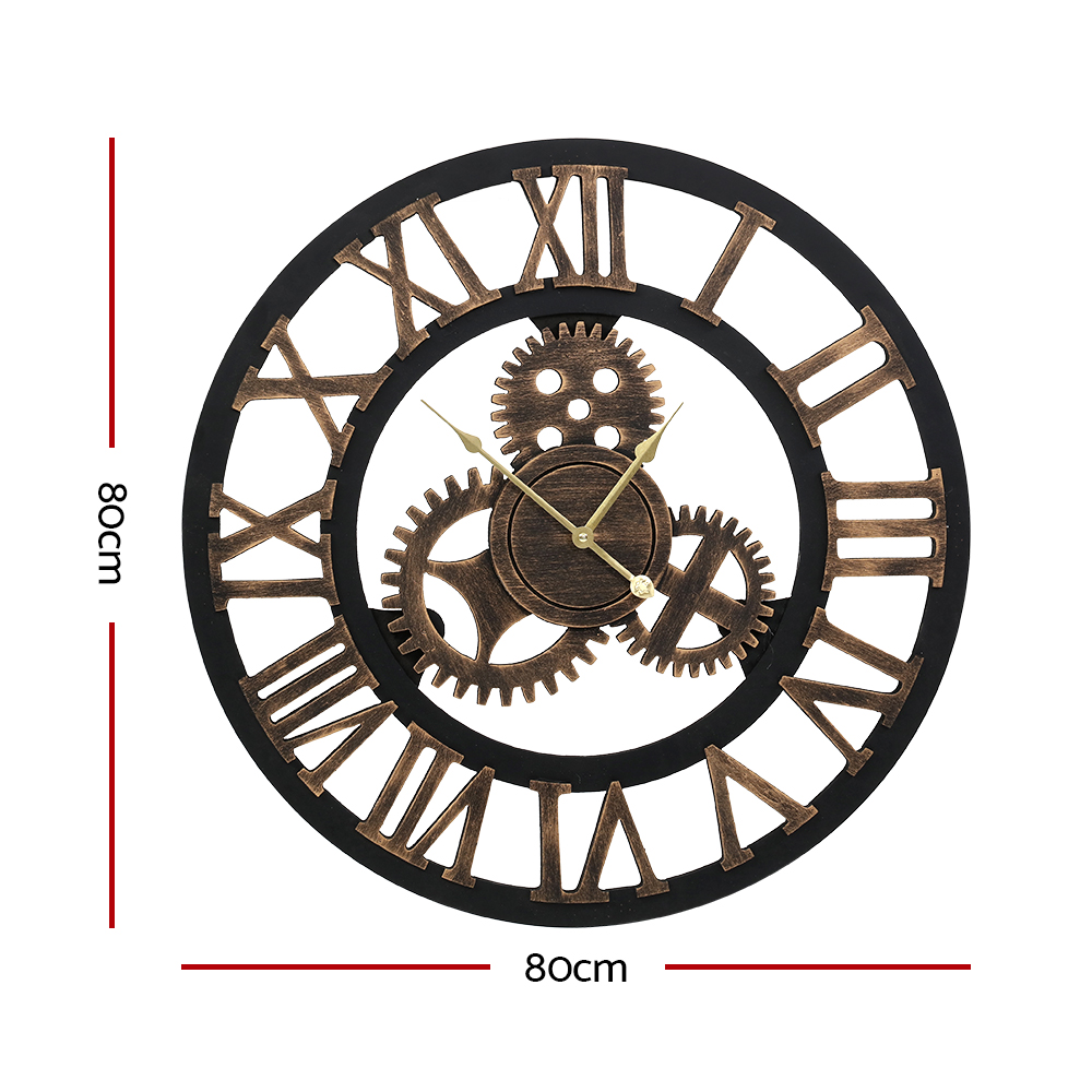 Artiss 80cm Wall Clock Large Retro Roman Numerals Brown โ image 2