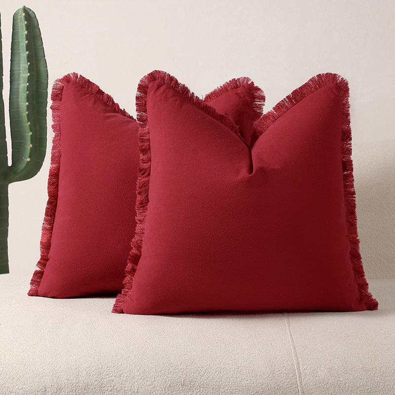 Red 2 Pack Bohemian Tassel Pillowcases Soft Washed Cotton Cushion Covers for Living Room Sofa Elegant Decor Solution for Local Standard Home
