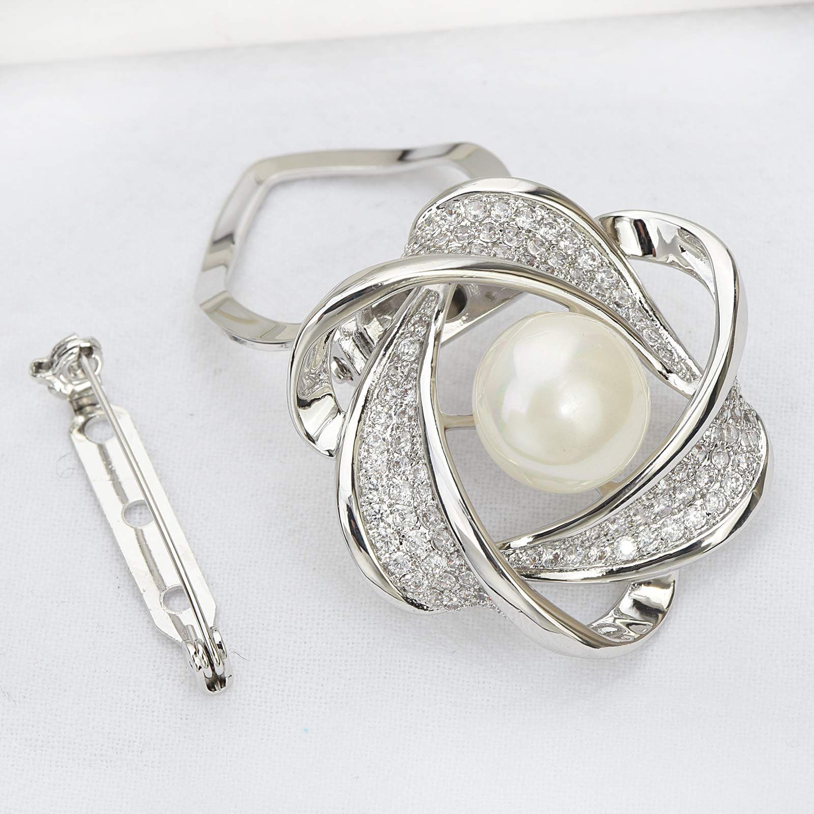 Women Crystal Pearl Bow Flower Scarf Buckle Shawl Holder Ring Scarves Cardigan Open Circle Clips Multifunctional Brooch Jewelry โ image 2
