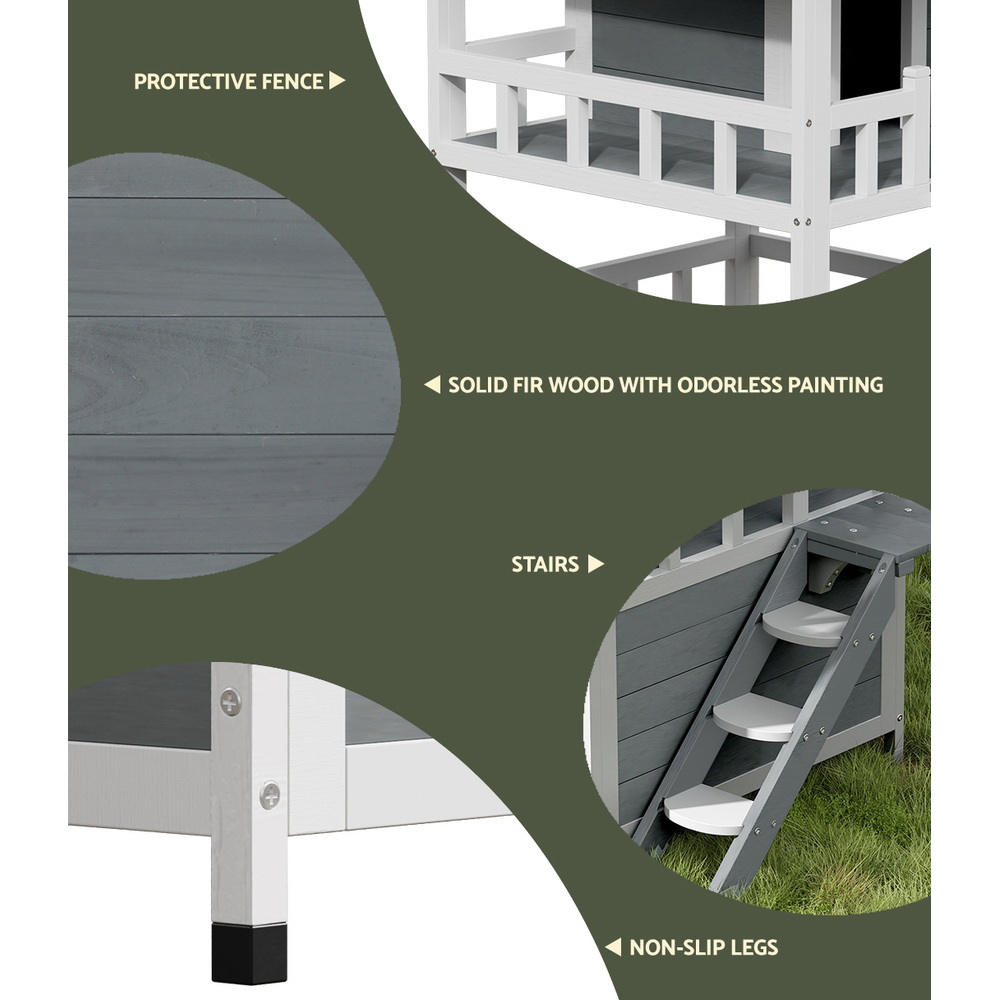 i. Pet Outdoor Cat House Shelter 72cm x 127cm Rabbit Hutch Wooden Condo Small Outdoor Cat House — image 6