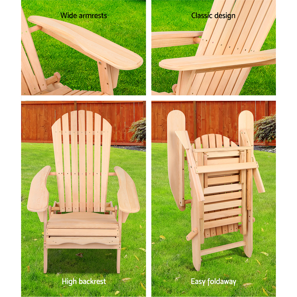 Gardeon 2PC Adirondack Outdoor Chairs Wooden Sun Lounge Patio Furniture Garden Natural — image 4