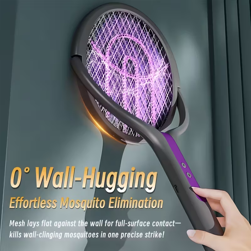 2-in-1 foldable and extendable electric mosquito swatter and purple insect lamp rechargeable fly swatter - USB-powered extendable pole, suitable for indoor โ image 3