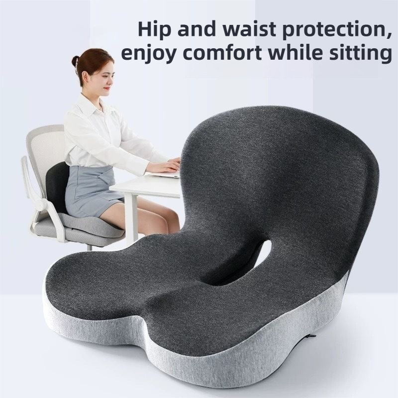 Grey Ergonomic Memory Foam Seat Cushion & Lumbar Support(44x42x32CM) - Relieves Sciatica & Corrects Posture with Breathable Cover โ image 4