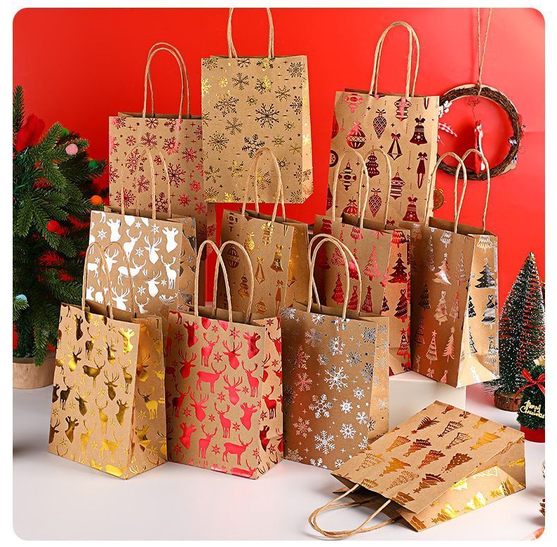20Pcs Christmas Kraft Gift Bags, Gold Hot Stamping Reindeer, 15×8×21cm — image 5