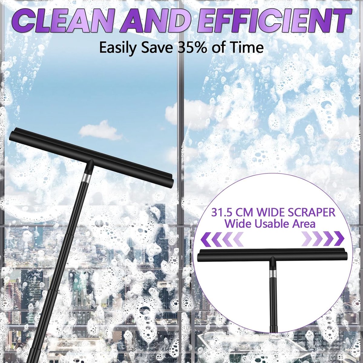 Extendable Shower Squeegee - Up to 120 CM - With Hanging Hook and Squeegee Cloth - Floor Squeegee / Window Squeegee with Long Handle - Shower and Bathroom — image 3