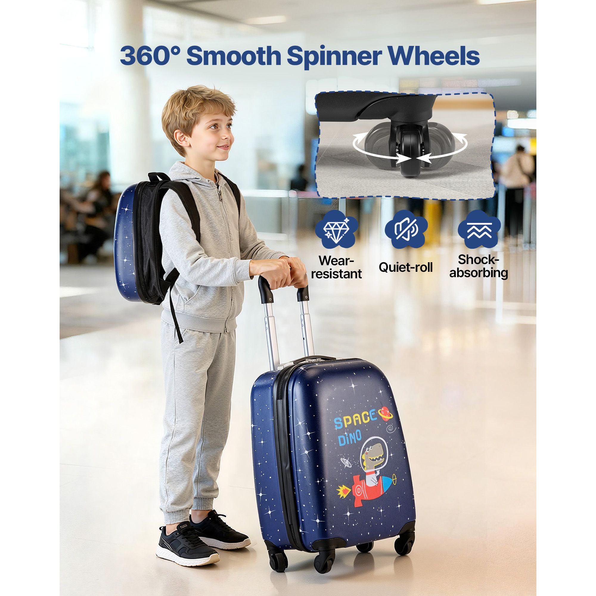Kids Luggage Set, 2 Piece, 45.7 cm Hardside Rolling Wheels Suitcase with Hard-Shell Backpack, Dinosaur Kids Carry on Luggage Set, Holiday Birthday Present for โ image 4