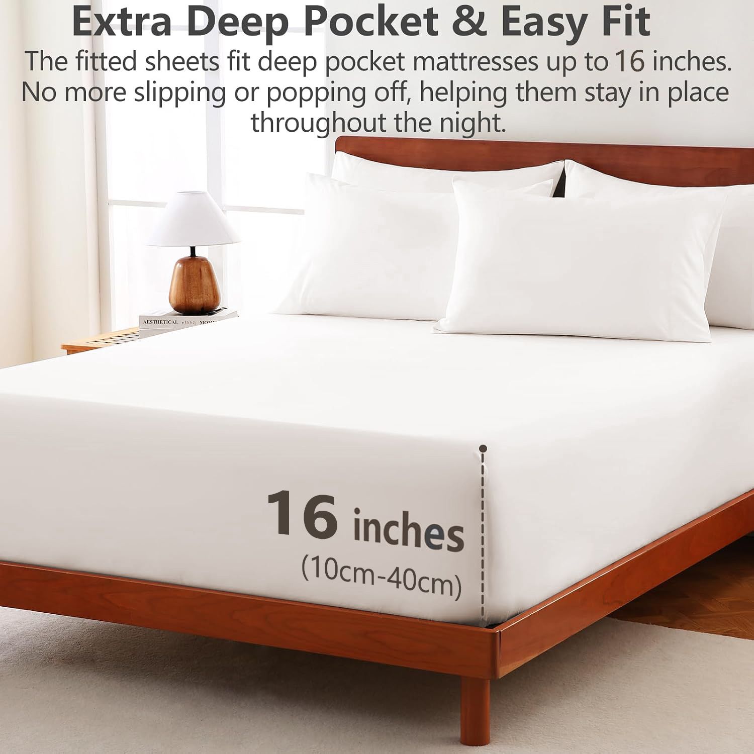 Hotel Soft Bed Sheet Set- Bedding Sheets & Pillowcases -Breathable Bedding - Wrinkle, Fade, Stain Resistant-Deep Pocket Flat Fitted Bed Sheet Set(White,Double) — image 2