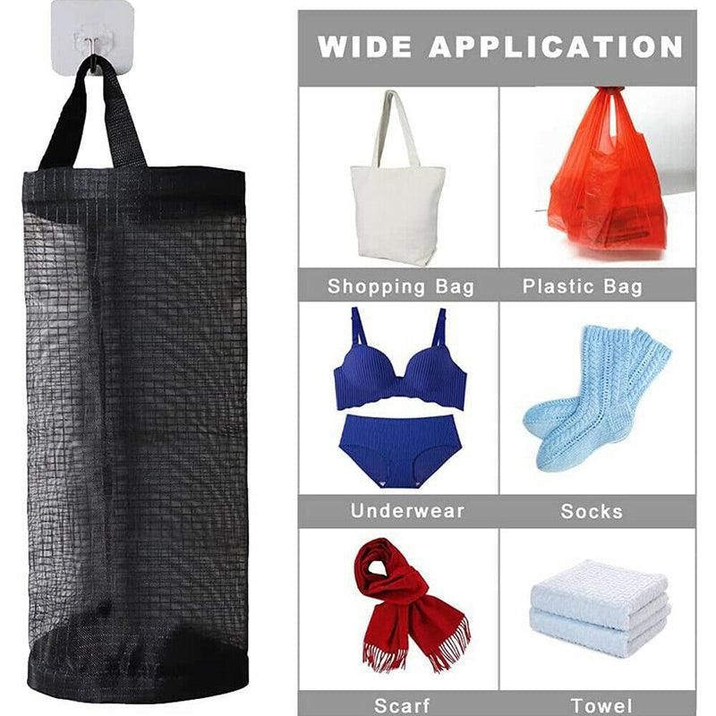 Hanging Mesh Bag Organizer Dispenser for Plastic or Trash Bags Storage Holder - Black โ image 2
