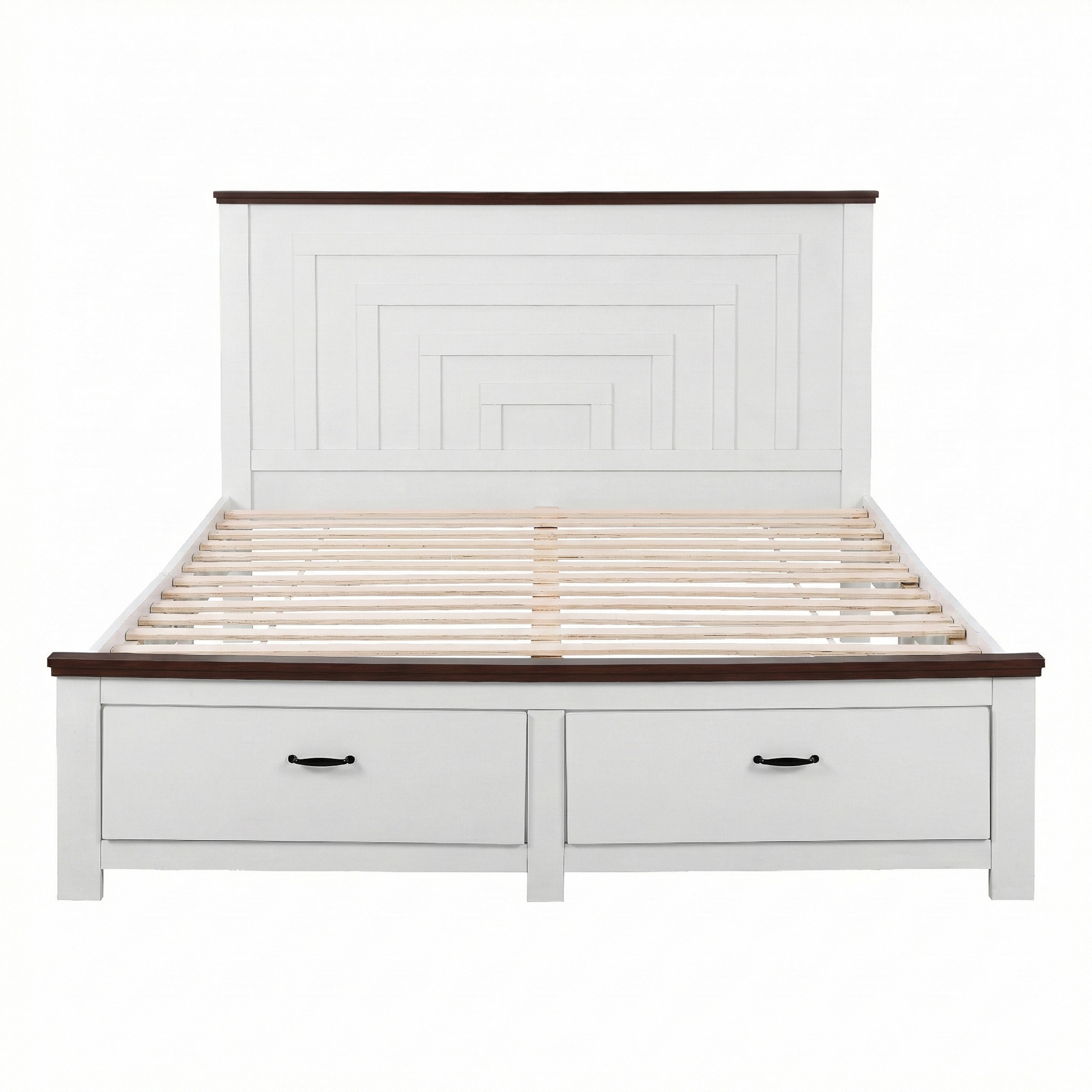 Artiss Double Wooden Bed Frame with 2 Drawer Platform Bed with 108cm Solid High Headboard White Bed Base for Bedroom Easy Assembly โ image 3