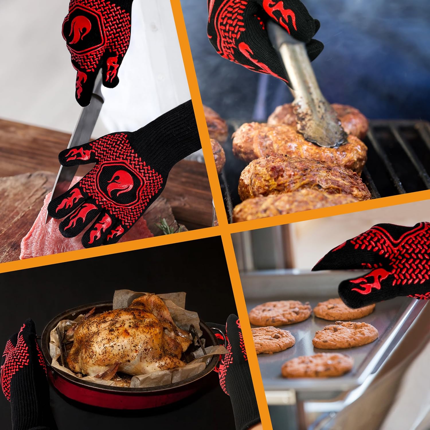 BBQ Fireproof Gloves, Grill Cut-Resistant Gloves 1472°F Heat Resistant Gloves, Non-Slip Silicone Oven Gloves, Kitchen Safe Cooking Gloves for Oven — image 5