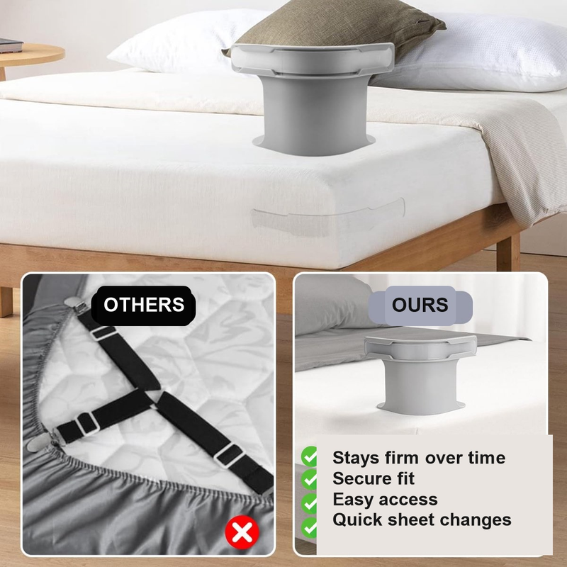 4-Pack Grey Fitted Sheet Clips, Non-Slip Mattress Corner Fasteners for Single and Double Beds — image 4