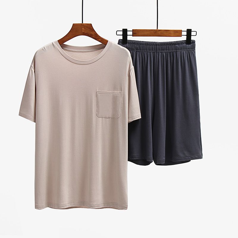 Men Undisciplined Summer Home Wear Short Sleeve... Haze blue short sleeve + Haze blue shorts XL โ image 5