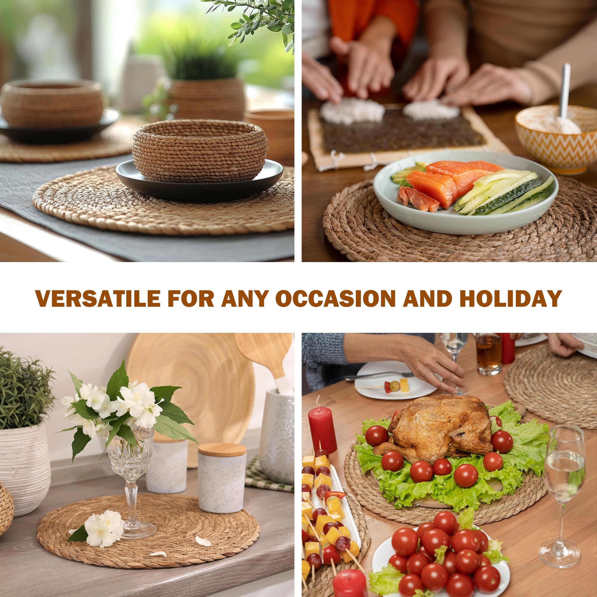6pcs 11cm Round Rattan Placemats,Natural Hand-Woven Water Hyacinth Placemats,Farmhouse Weave Place Mats — image 4