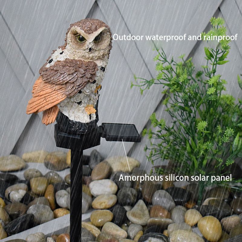 Outdoor Lamp LED Solar Waterproof Owl Figurine Garden Decoration for Backyard Patio Brown โ image 5