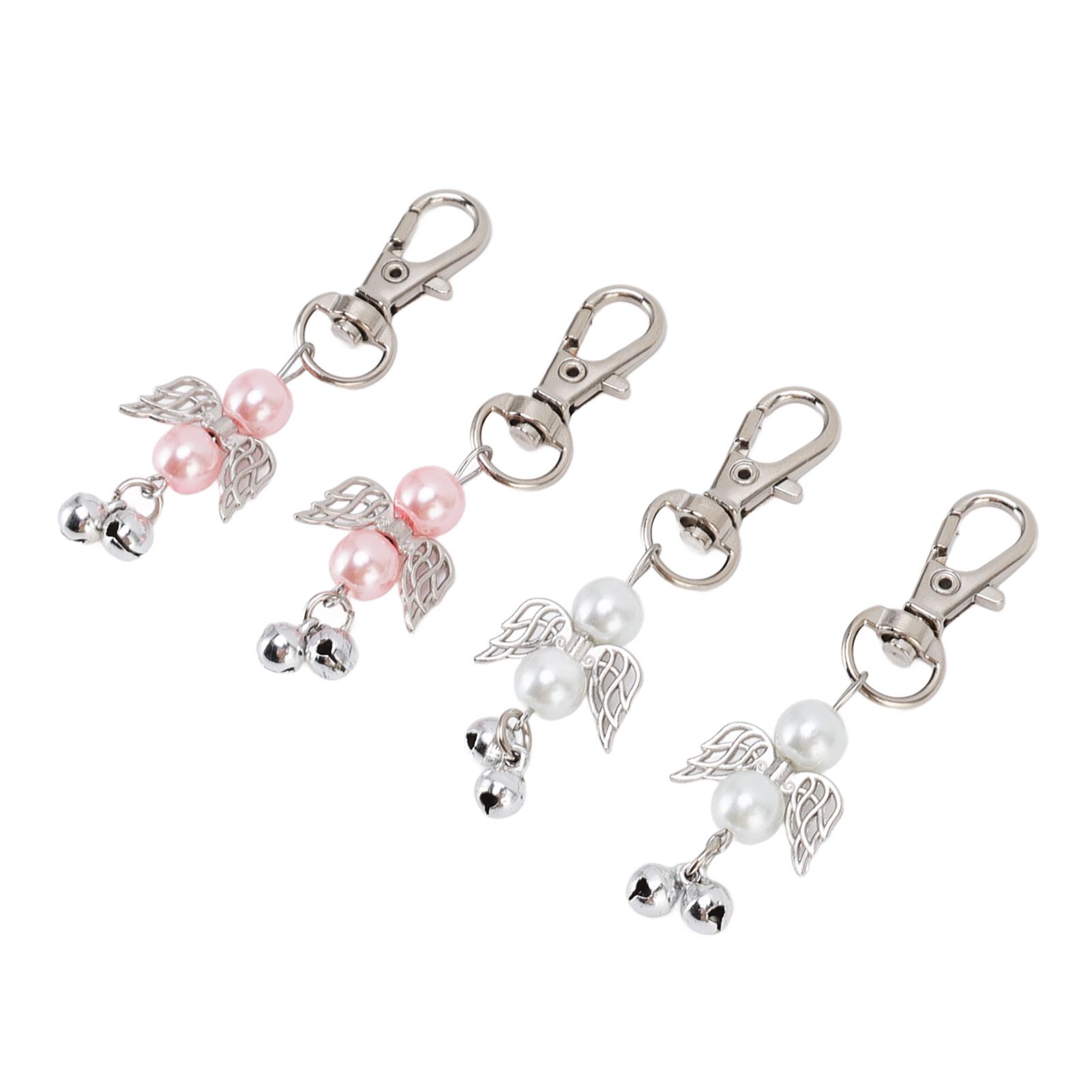 30 Sets Angel Keychain Pink White Angel Bell Pearl Keychain Baby Shower Party Decoration Gift Bag Tag Key Pendant Favors — image 4