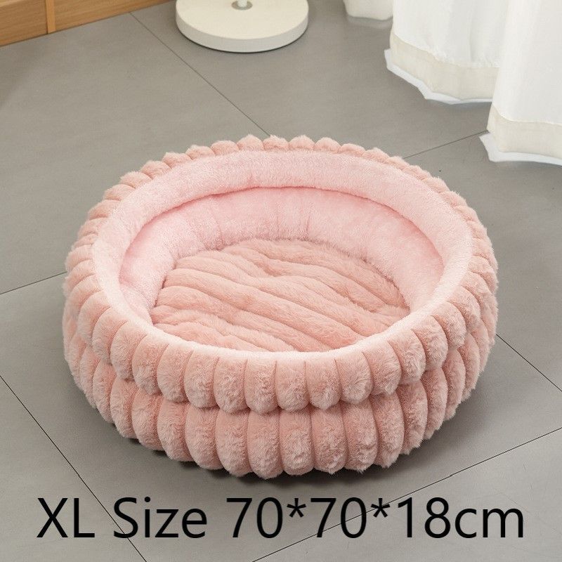 Faux Rabbit Fur Round Pet Bed With Removable Liner, Warm Plush All Season Dog Cat Nest, Pink, Size XL, 27.56x27.56x7.09in, Stylish Pet Furniture For