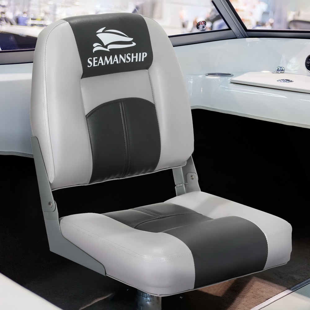 Seamanship 2X Folding Boat Seats Marine Swivel Low Back 10cm Padding Charcoal โ image 4