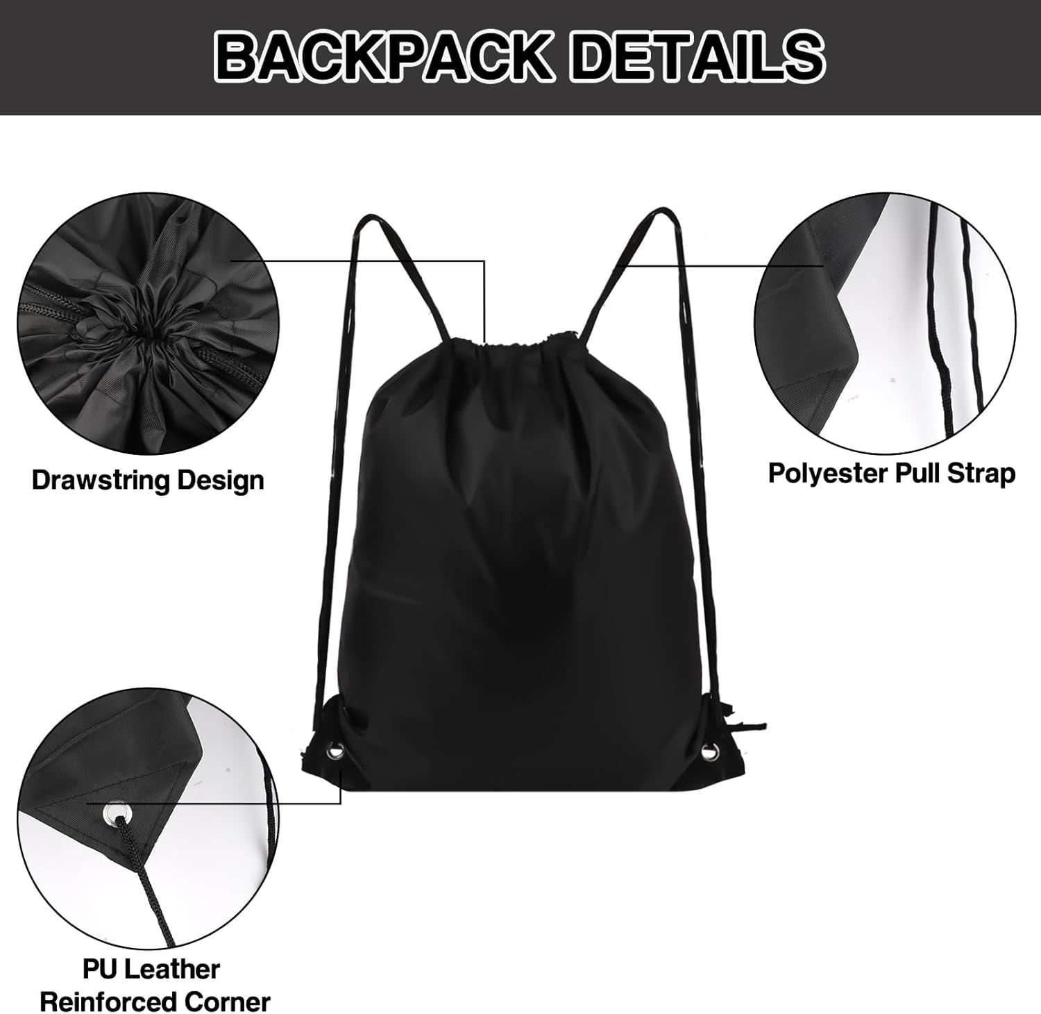 Drawstring Backpack 6 Colors Drawstring Bags, Draw String Back Bag Drawstring Bags Bulk for Sports, Gym, Travel, Swimming, Beach (6 PACK) — image 3