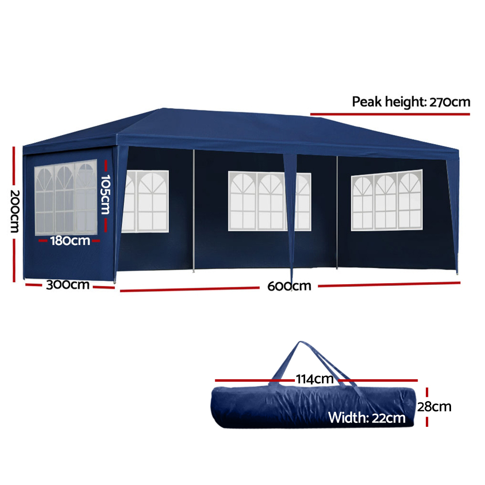 Instahut Gazebo 3x6m Marquee Wedding Party Tent Outdoor Camping Side Wall Canopy 6 Panel Blue — image 3