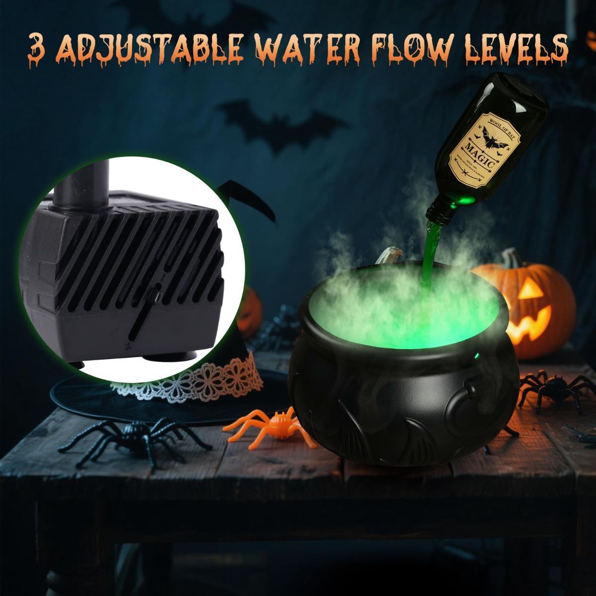 Halloween Decorations Indoor - DIY Witches Cauldron Floating Potion Set | Spooky Vintage Black Plastic Bowl with Mist Maker, Hocus Pocus Party Decor for Home — image 4