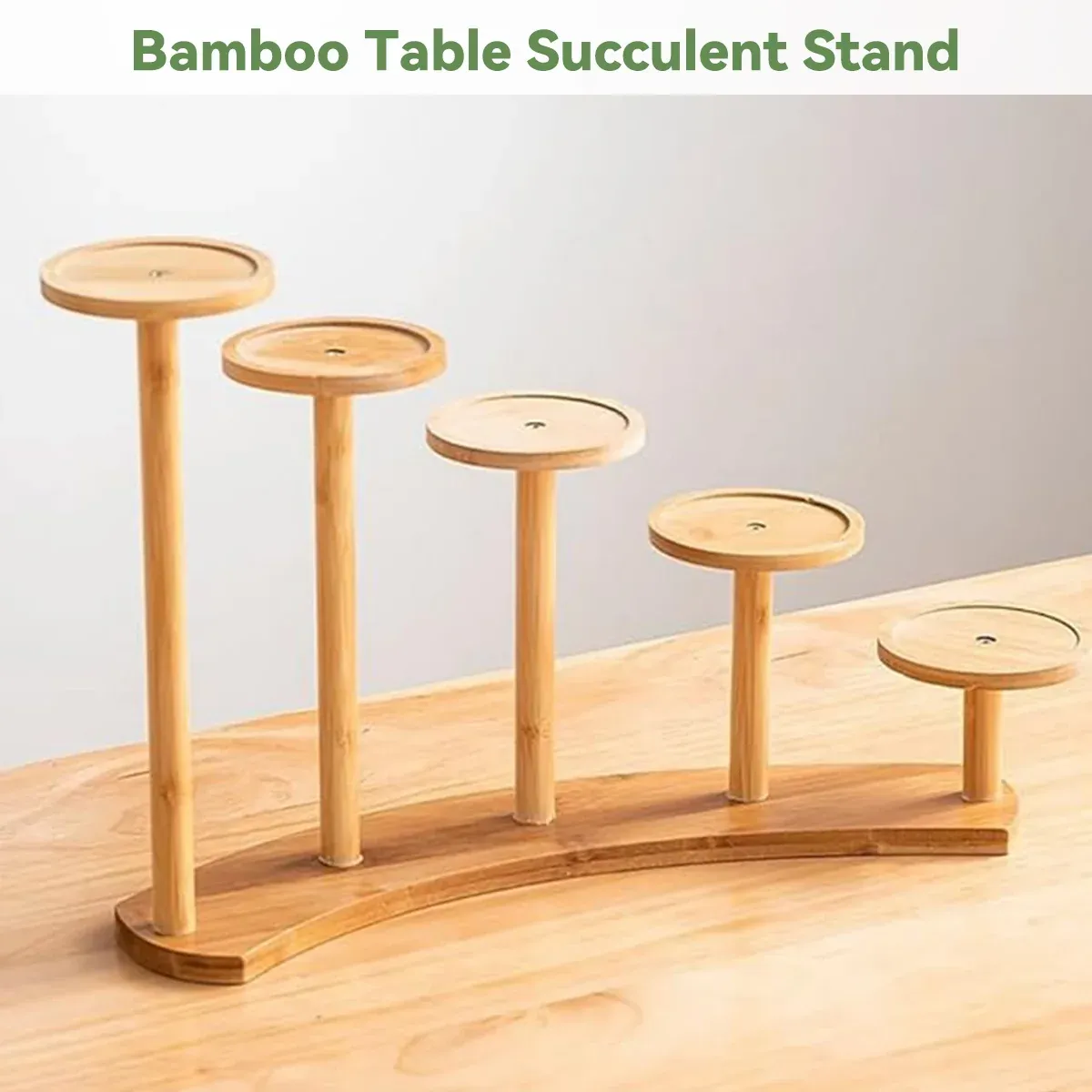 Bamboo Indoor Desktop Flower Stand for Living Room Office MultiTier Plant Holder - Round โ image 5