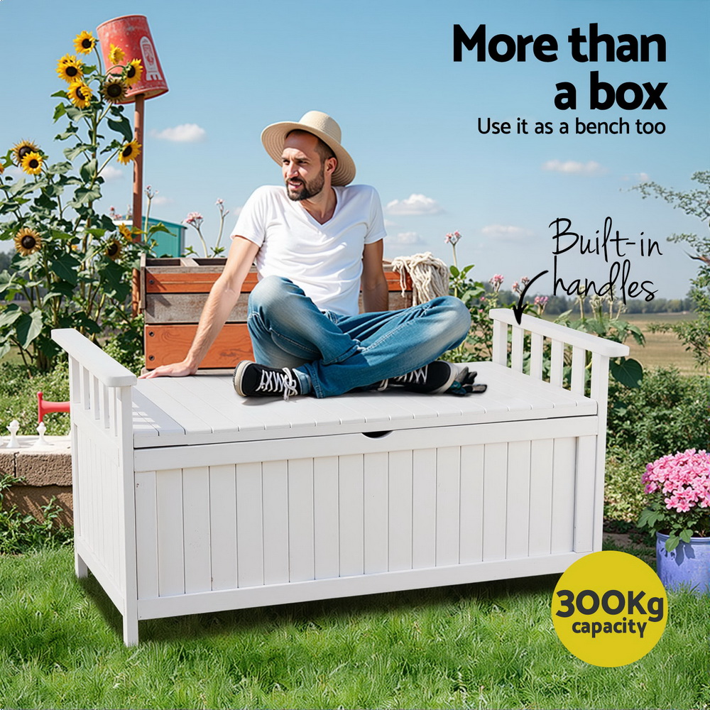 Gardeon Outdoor Storage Bench Box Wooden Garden Toy Tool Patio Furniture White — image 5