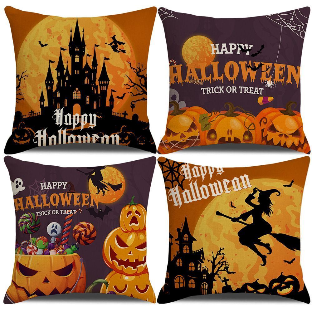 Halloween & Christmas Occasion 4PC Home Decor Pillow Cover, Style 21, Suitable For Sofa, Living Room, Bedroom, 45 × 45cm Does Not Include Pillow Core