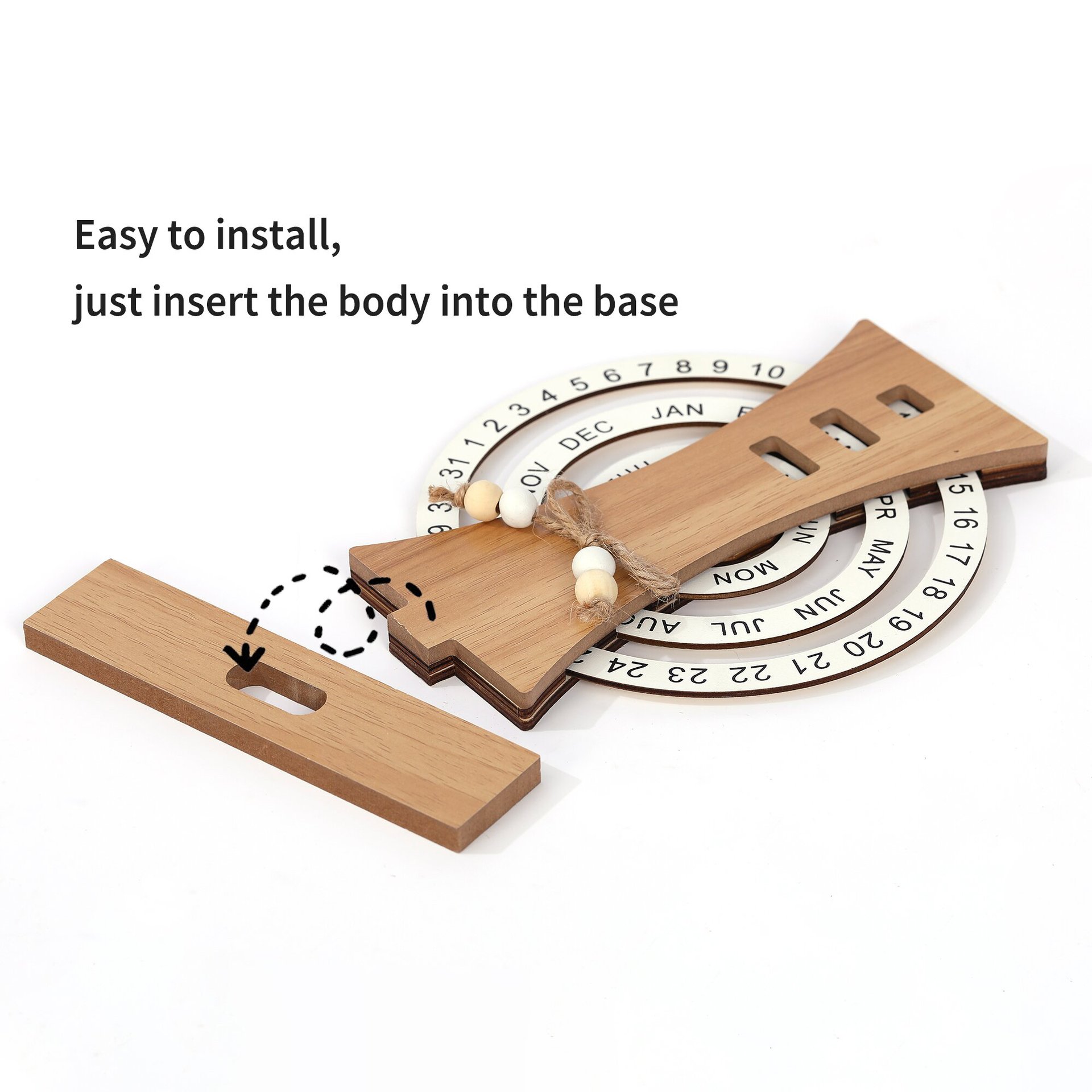 Shovel style Rustic Wooden Perpetual Calendar - Reusable Rotating Desk & Tabletop Decor — image 3