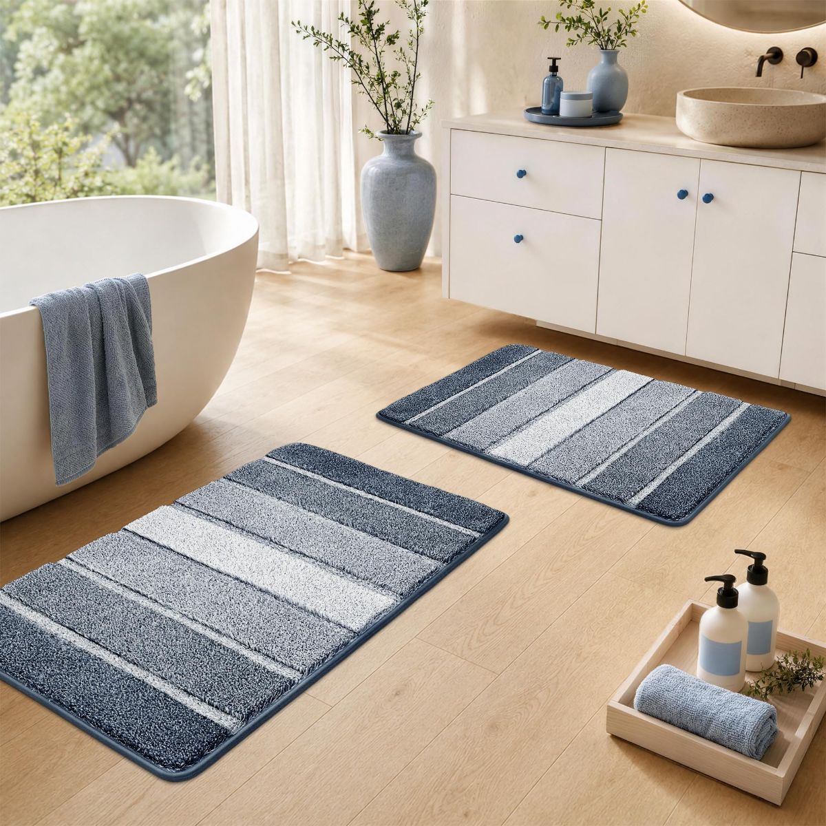 Bathroom Rugs, Ultra Soft Absorbent Bath Mat, Beige | Non-Slip TPR Backing Stays in Place, Machine Washable Bath Rugs Shaggy Rug for Bathroom Floor — image 6