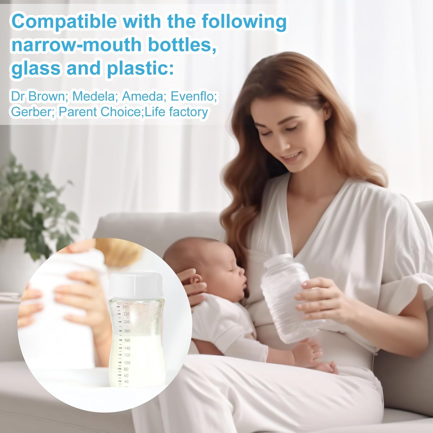 10pcs Narrow Baby Bottle Caps for Dr Brown & Medela Bottles, BPA Free Travel and Storage Baby Bottle Lids Replacement Parts with Sealing Gasket for Ameda Baby — image 4