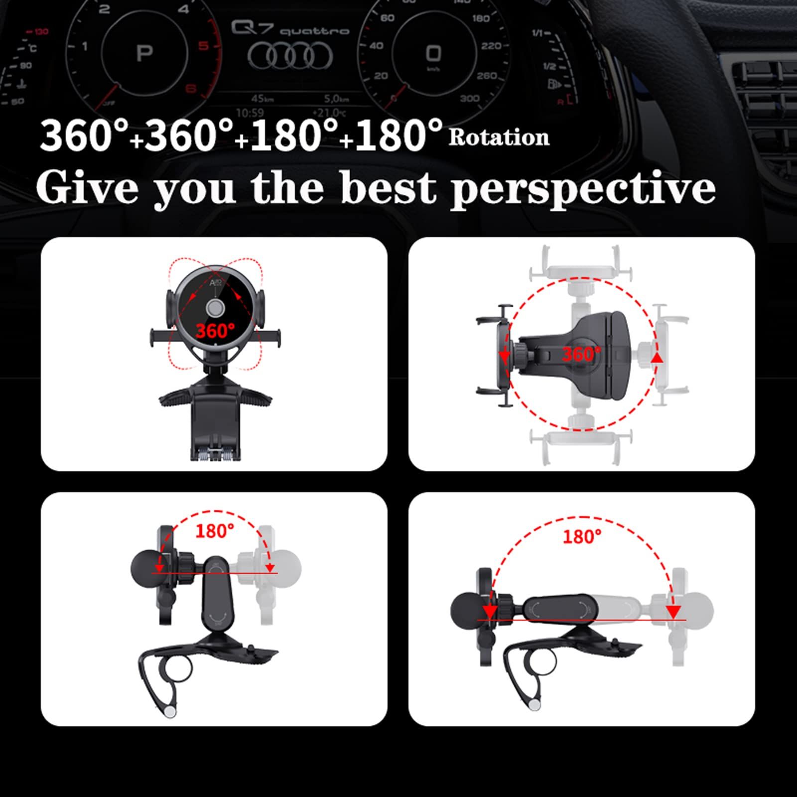 Car Phone Stand, 360-degree Swivel Clip-on Stand on The Dashboard, Cell Phone Stand with Parking Number Plate โ image 4