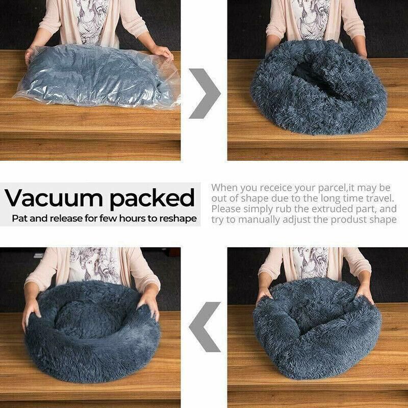 L-70CM Dog Cat Pet Calming Bed Washable ZIPPER Cover Warm Soft Plush Round Sleeping - Light Green — image 5