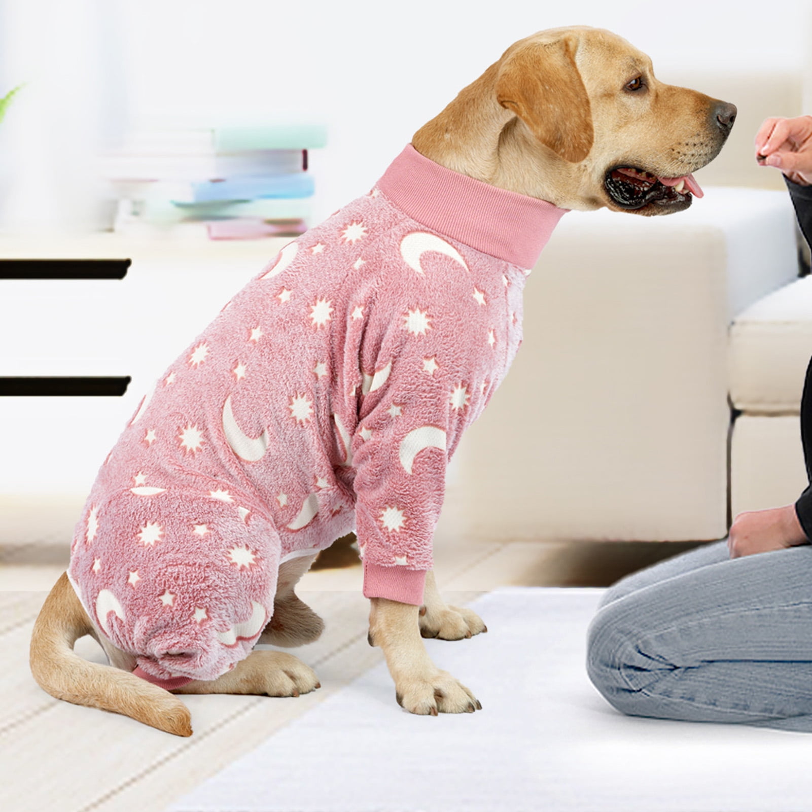 Turtleneck Dog Clothes Pajamas,Autumn Winter Dog Jumpsuit Coat,Winter Soft Warm Flannel Pajamas Jumpsuit for Medium Large Dog L Pink โ image 4