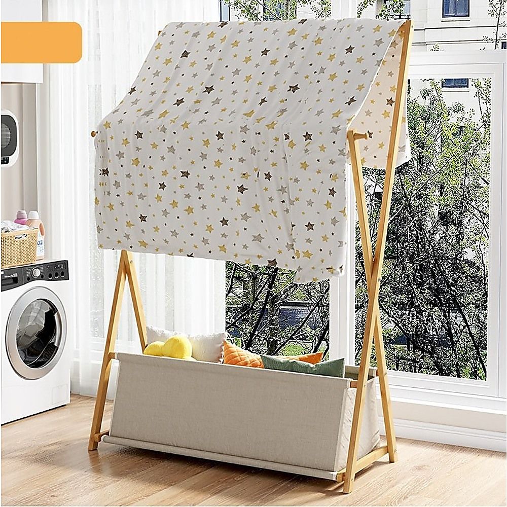 100x155cm Wood Clothes Rail Garment Rack with Freestanding Storage Shelf โ image 2
