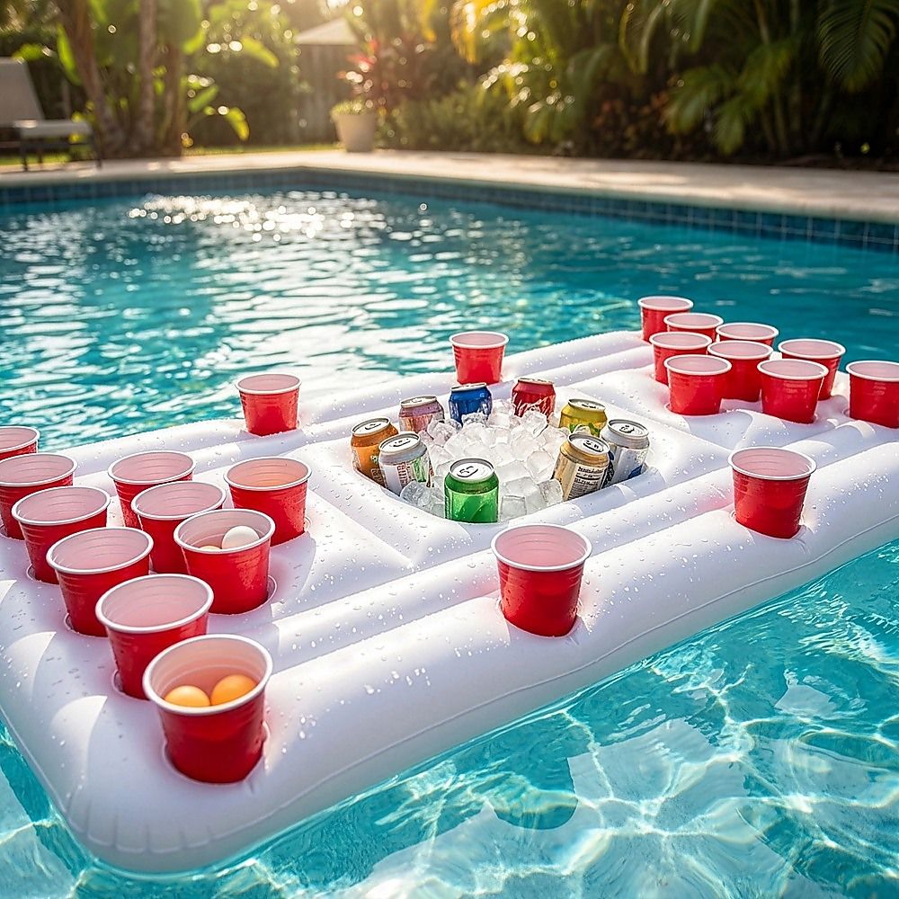 Big PVC Inflatable Beer Pong Raft Floating Pool Party Pong Game Table Lounge Toy — image 3