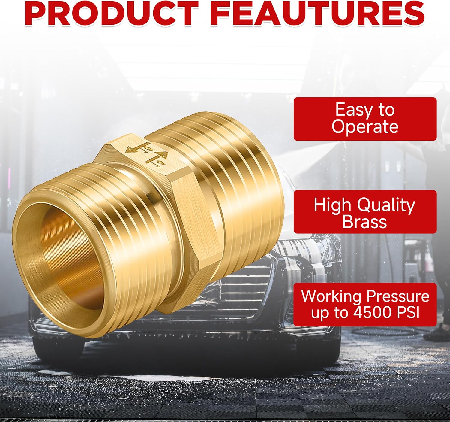 Pressure Washer Coupler, Metric M22 15mm Male Thread to M22 14mm Male Fitting, 4500 PSI — image 4