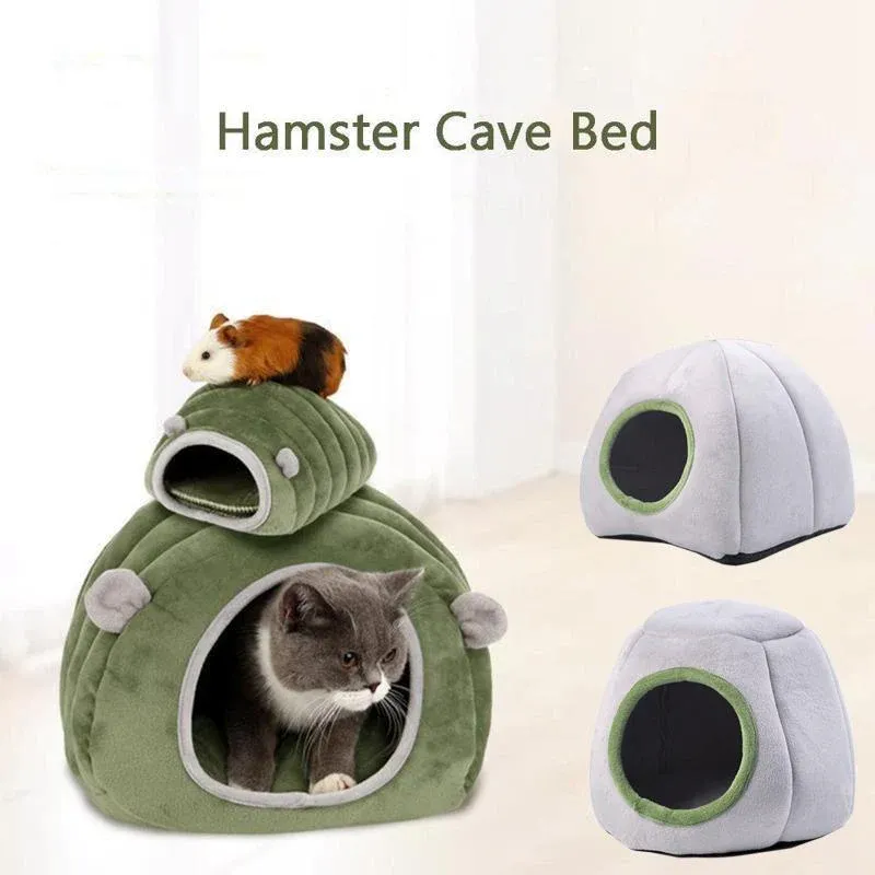 Soft Small Animal Guinea Pig Cozy Warm Pet Tent Hamster House Hideout Cave Bed - Grey-Pyramid — image 6