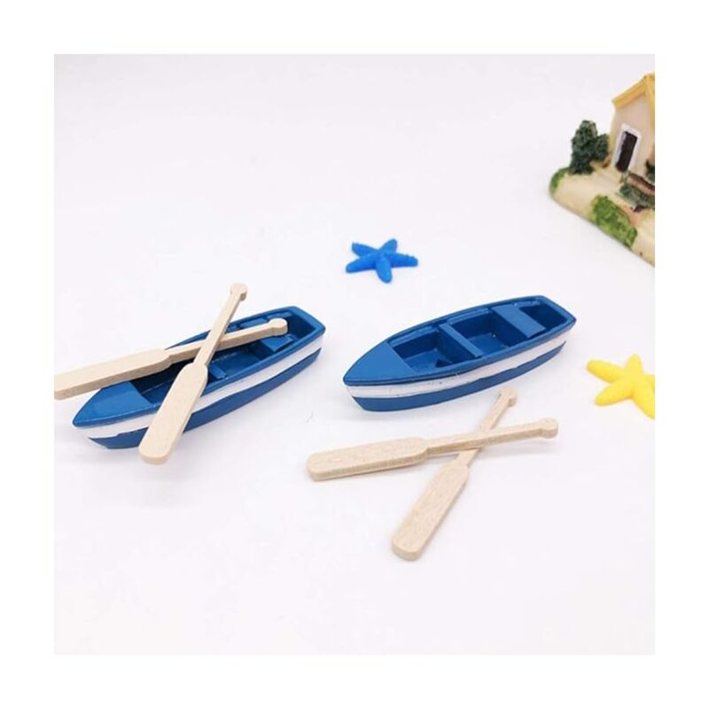 Miniature Dollhouse Rowing Boats with Oars Mini Fairy Garden Resin Rowing Boat Dollhouse Nautical Ornament — image 4