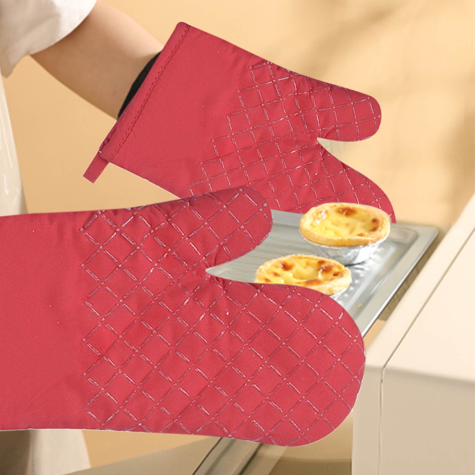 4 Pcs Oven Mitts and Pot Holders, Oven Glove High Heat Resistant 500 Degree, Long Oven Mitts with Recycled Cotton Infill and Silicone Non-Slip Surface for — image 3