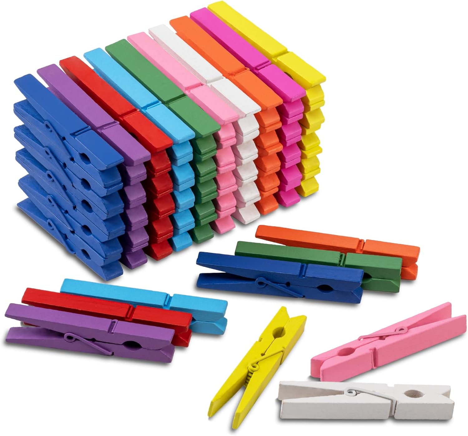 100 Pcs Colored Clothespins Wooden 2.9 Inch Rainbow Color Crafts Decorative Clips for Scrapbooking, Photographs and Hanging Outdoor Clothes, 10 Each of 10