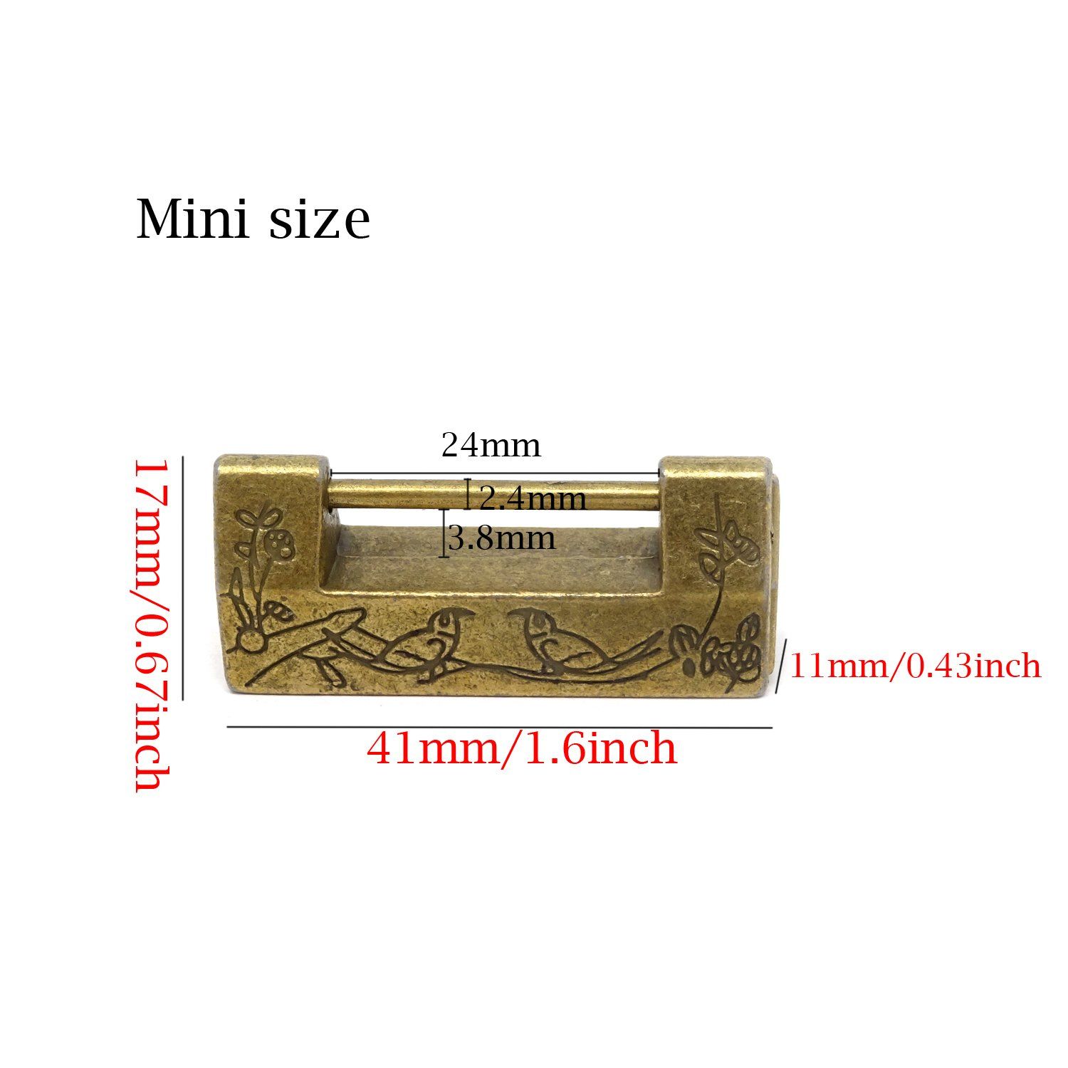 Mini Size Vintage Antique Style Carved Bird Flower Leaf Padlock Lock with Key for Jewelry Box Drawer โ image 2