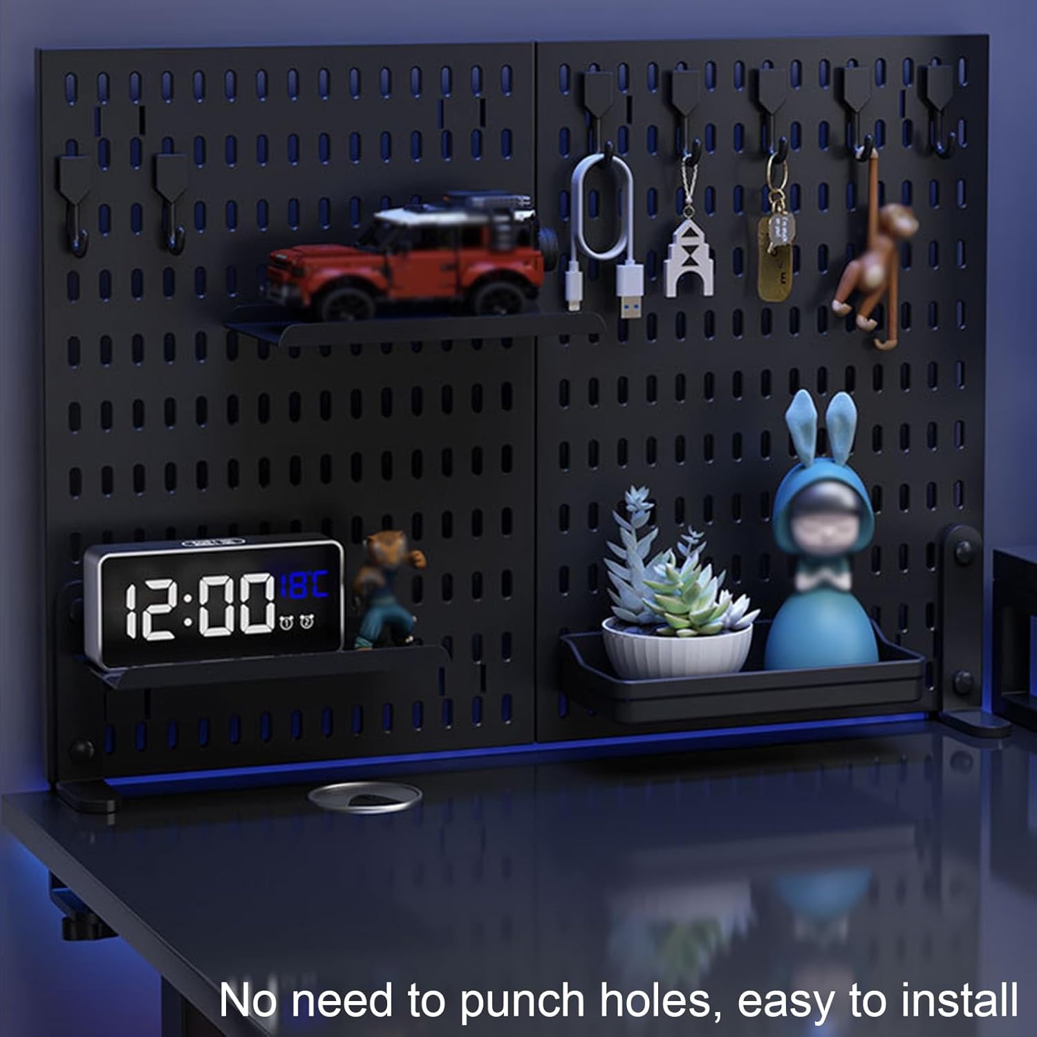 CARLA HOME Desk Pegboard Organizer Kit with Hooks, Tray & Mount Ideal for Office, Gaming Setup & Home Workspace Organization (Black) — image 5