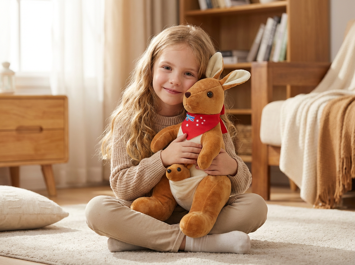 Kangaroo Stuffed Animal with Joey in Pouch & Australia Scarf - Soft Cuddly Plush Toy(45cm, light brown )| Other Colors Available in Store โ image 3