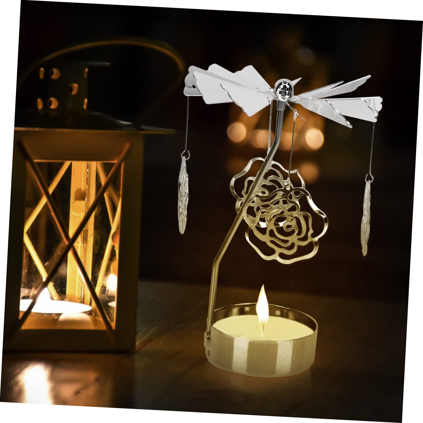 2Pcs Transfer Windmill Candlestick Rotary Candle Rotating Candlestick Candleholder Metal Tea Light Holder Heart Candle Holder — image 2