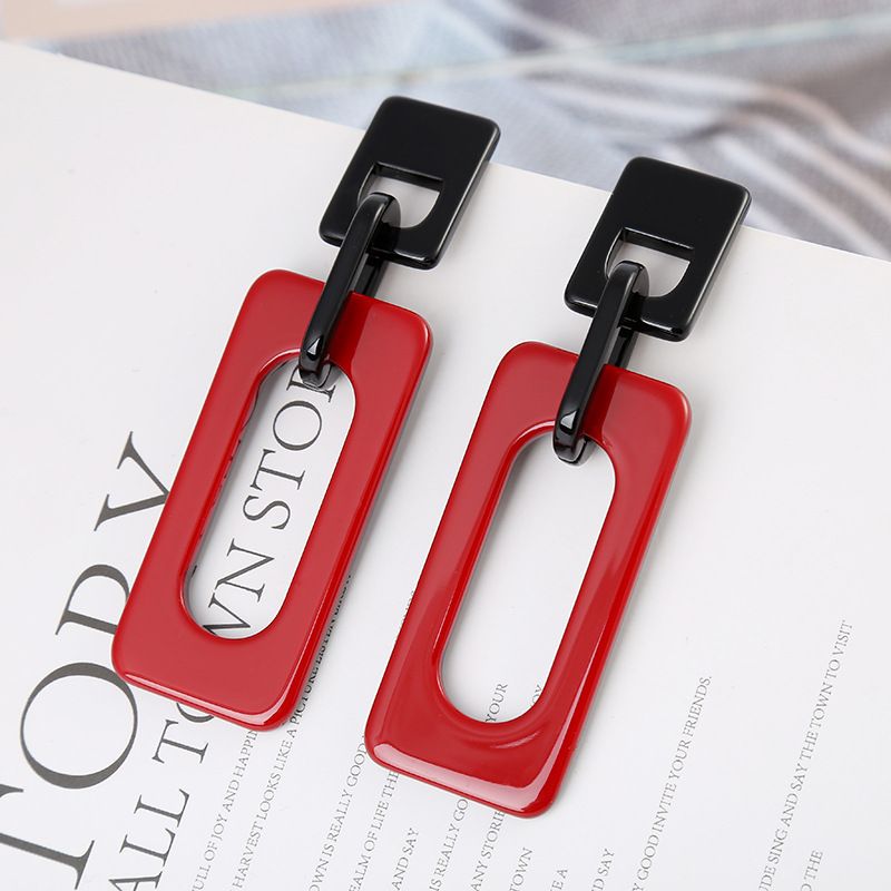 2 pairs Fashion Retro Simple Acrylic Splicing Rectangle Hollow Earrings for Women Exaggerated Statement Dangle Drop Earrings โ image 3