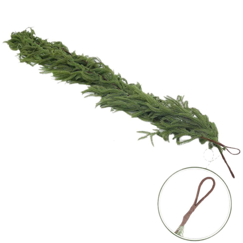 Artificial Norfolk Pine Garland, Real Touch Soft PVC Pine Needle Swag, Fake Cypress Greenery Vine for Christmas Fireplace Mantel Home Xmas Decor — image 2