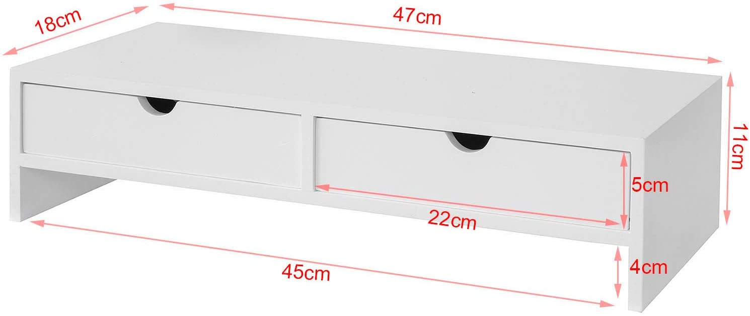 White Monitor Stand Desk Organizer with 2 Drawers — image 4