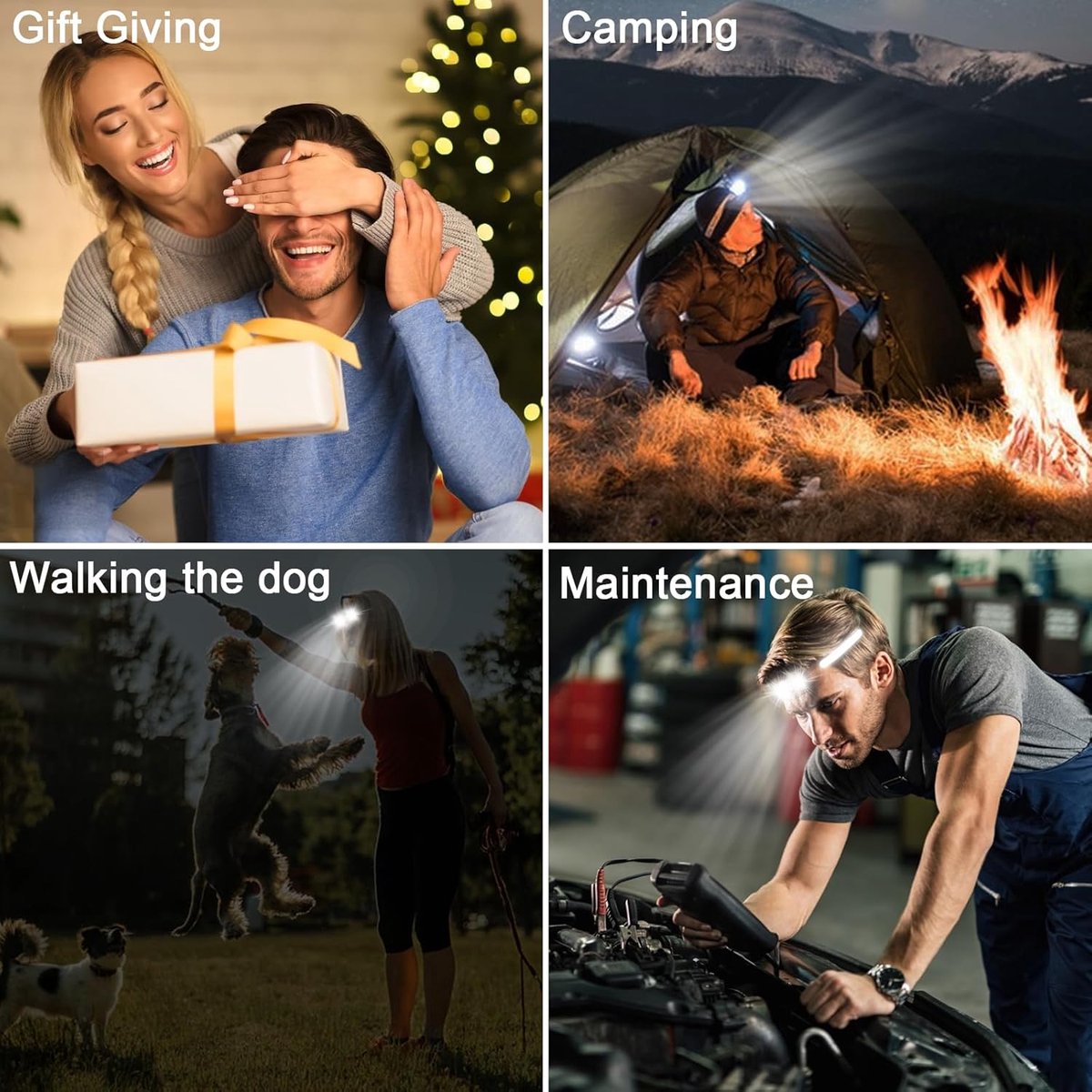 2x LED headlamp - Rechargeable LED Headlamp - head light - rechargeable headlamp - Work light - War emergency kit - for adults running, camping, safety helmet — image 4